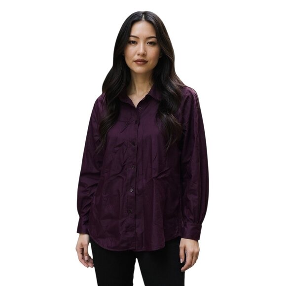 Express Vintage 90’s Silk Button Down Blouse Burgundy Size M Minimalist Glam - Picture 1 of 12